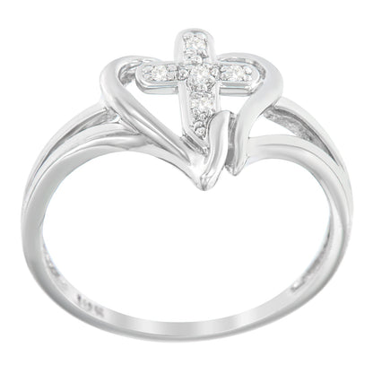 10K White Gold Diamond-Accented Cross &amp; Open Heart Promise Fashion Ring (H-I Color, I1-I2 Clarity) - Size 7 by Bids.com