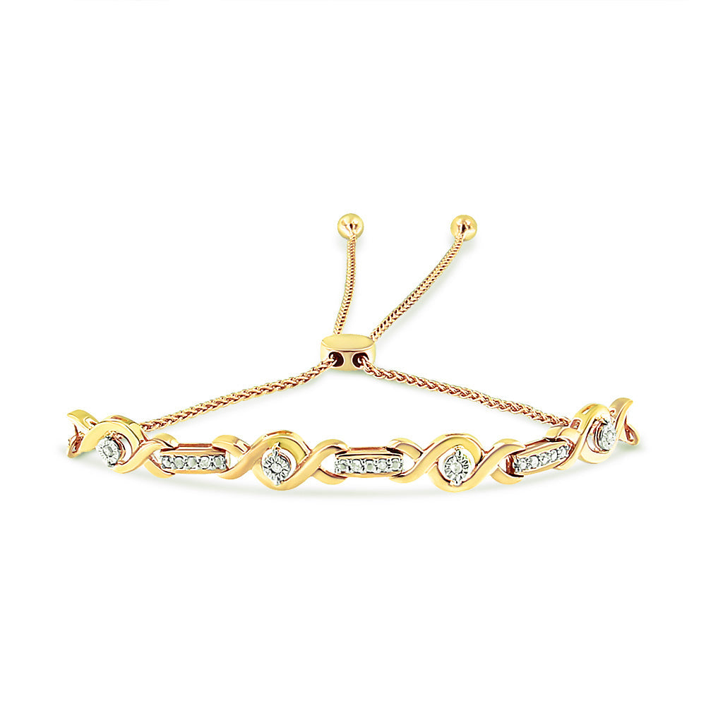 14K Yellow Gold Plated .925 Sterling Silver Channel Set Diamond Accent Twist 4â€-10â€ Adjustable Bolo Bracelet (I-J Color, I3 Clarity) by Bids.com