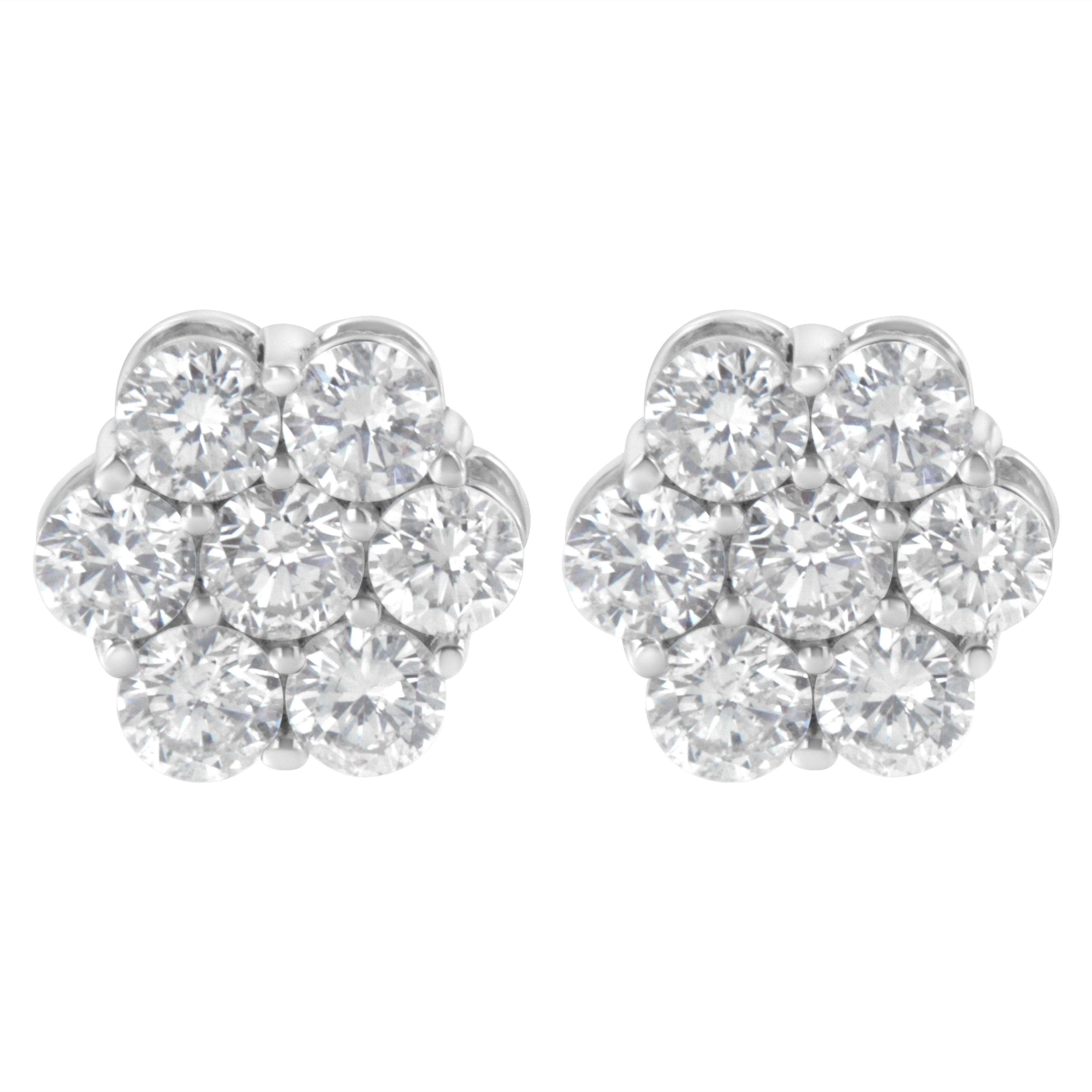 Sterling Silver 2 cttw Floral Composite 7 Stone Diamond Stud Earring (I-J, I1-I2) by Bids.com