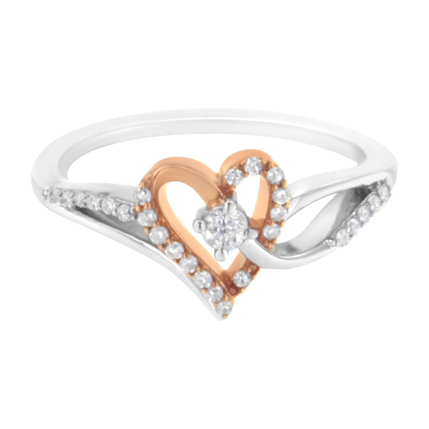 10K Rose Gold over .925 Sterling Silver â…• Cttw Diamond Split Shank Open Heart Cocktail Ring (I-J Color, I2-I3 Clarity)  DestGlow