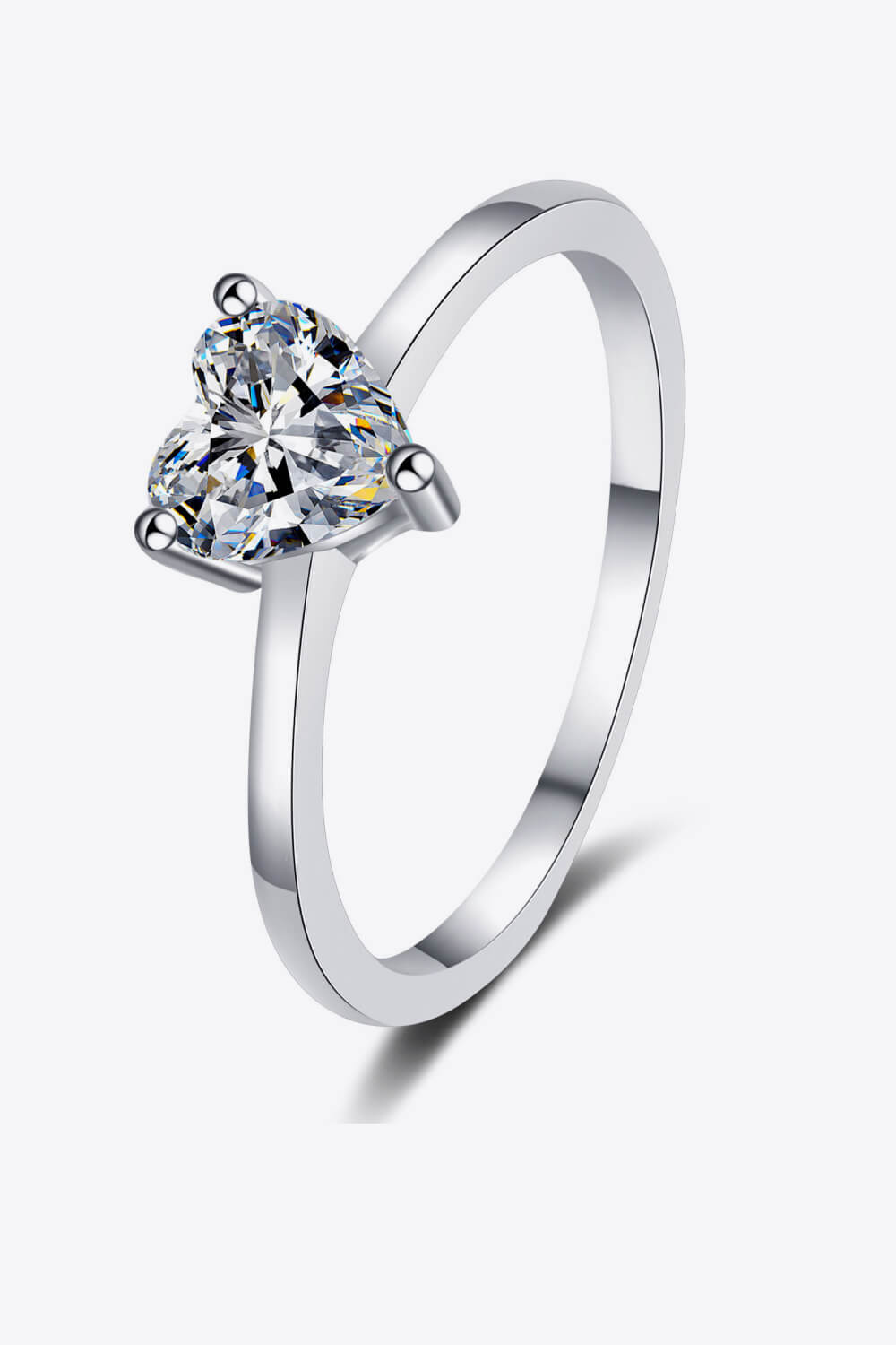 Rhodium Over Pure Sterling Silver Heart-Shaped Sparkala™ Solitaire Ring by Sparkala