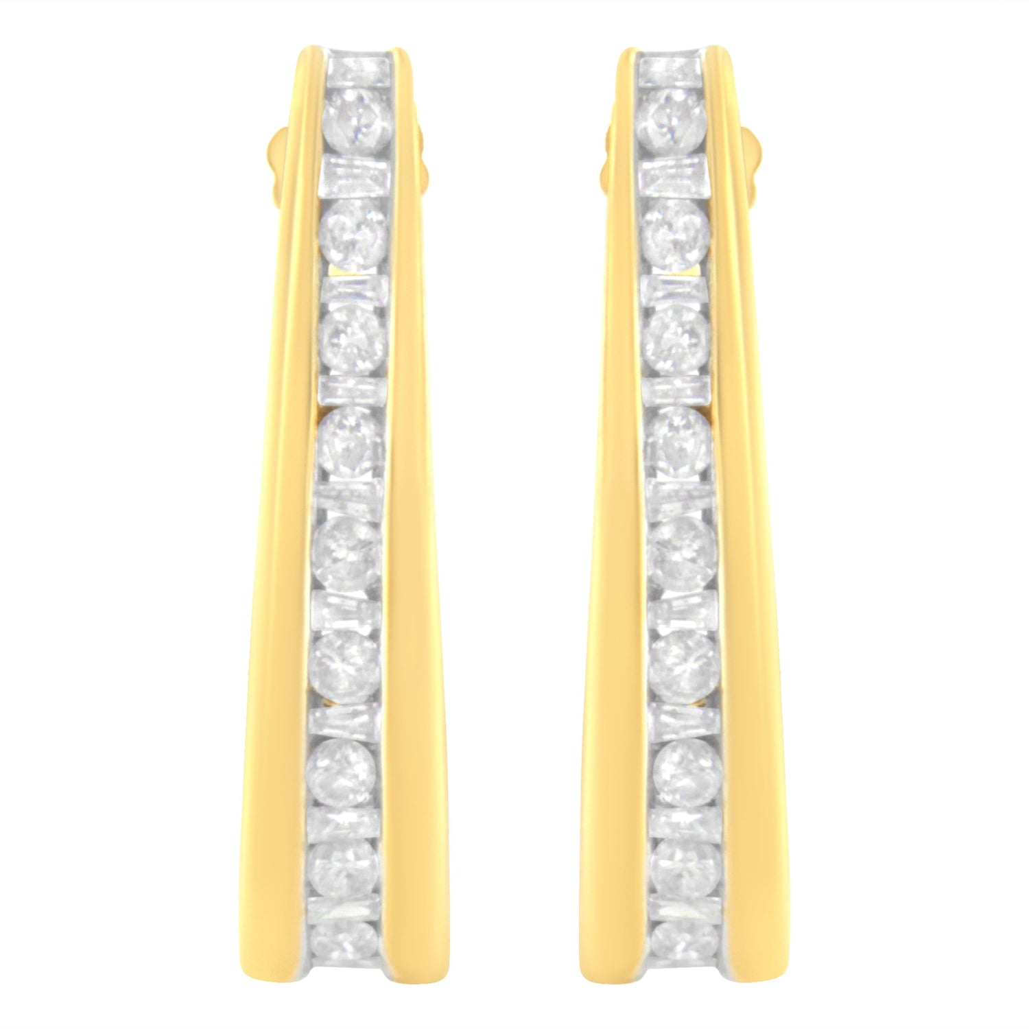 10K Yellow Gold 1 cttw Channel Set Diamond J-Hoop Earrings (H-I Clarity, I1-I2 Color) by Bids.com