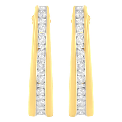 10K Yellow Gold 1 cttw Channel Set Diamond J-Hoop Earrings (H-I Clarity, I1-I2 Color) by Bids.com