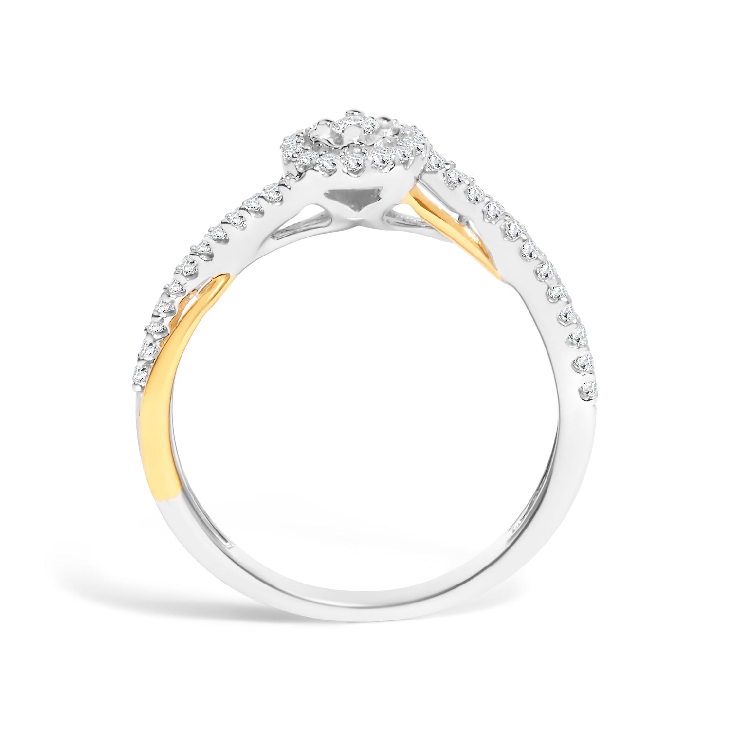 14K Yellow Gold Plated .925 Sterling Silver 1/4 Cttw Diamond Bypass and Halo Promise Ring (I-J Color, I3 Clarity) - Ring Size 7  DestGlow