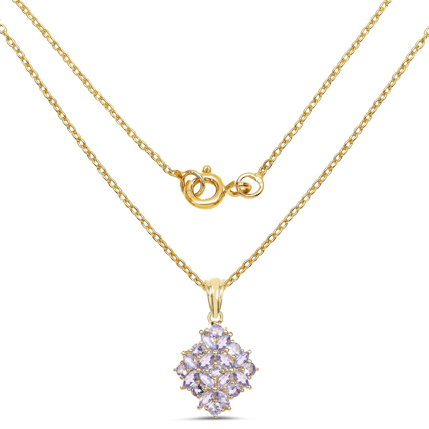 14K Yellow Gold Plated 2.58 Carat Genuine Tanzanite .925 Sterling Silver Pendant  DestGlow