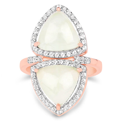 18K Rose Gold Plated 7.58 Carat Genuine Prehnite and White Topaz .925 Sterling Silver Ring by Bids.com