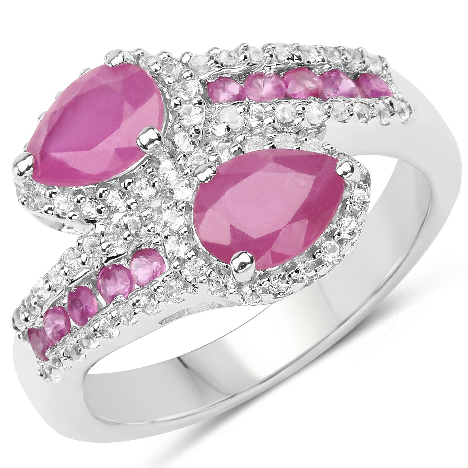 2.43 Carat Glass Filled Ruby and White Topaz Sterling Silver Ring by Bids.com