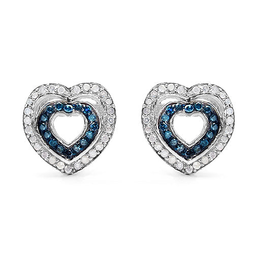 0.49 Carat Genuine Blue Diamond &amp; White Diamond .925 Sterling Silver Earrings  DestGlow