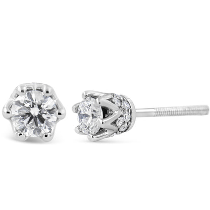 14K White Gold 1/2 Cttw Round Diamond Crown Stud Earring (I-J Color, I1-I2 Clarity) by Bids.com