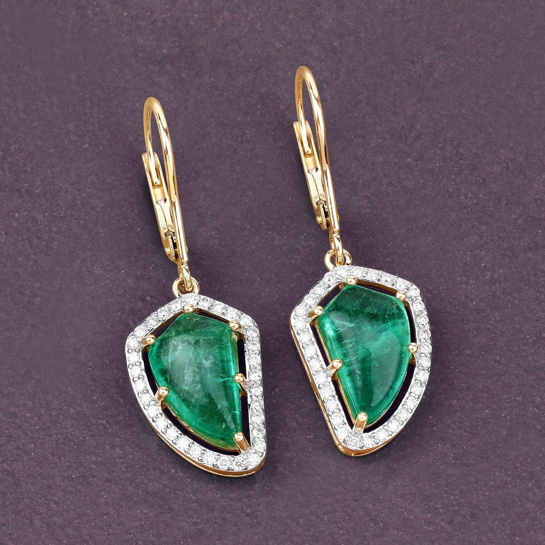 7.56 Carat Genuine Colombian Emerald and White Diamond 14K Yellow Gold Earrings by Bids.com
