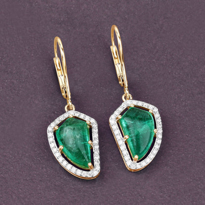 7.56 Carat Genuine Colombian Emerald and White Diamond 14K Yellow Gold Earrings by Bids.com