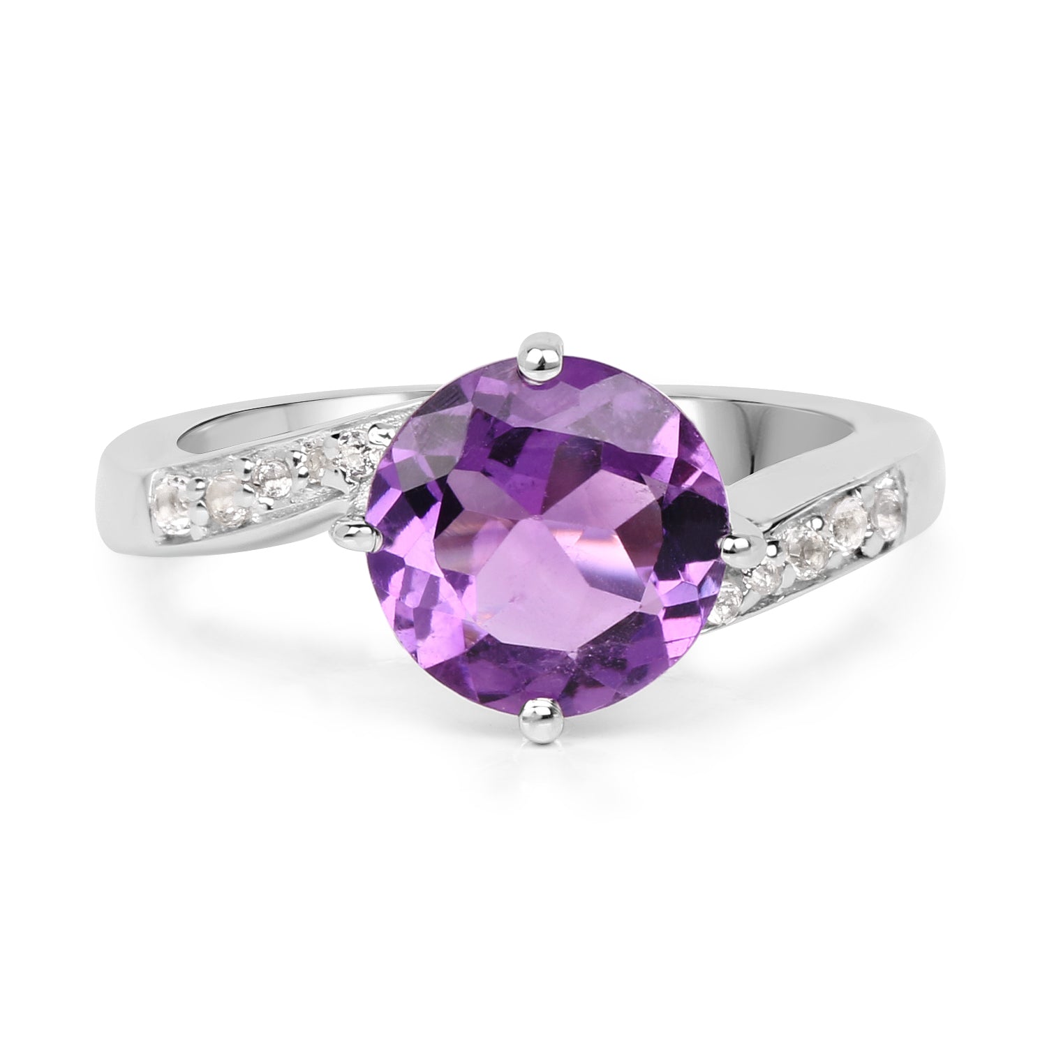 2.55 Carat Genuine Amethyst and White Topaz .925 Sterling Silver Ring  DestGlow