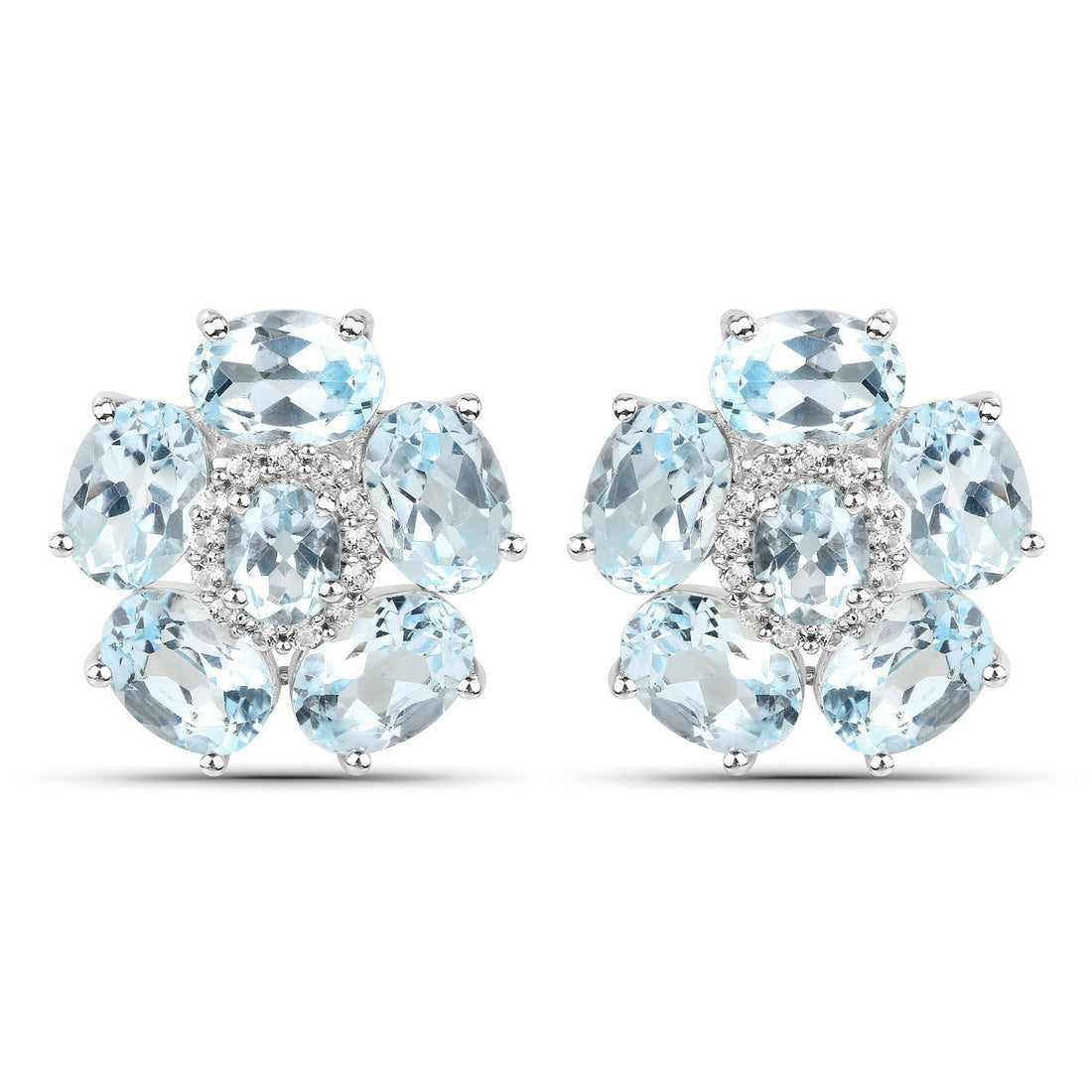 18K White Gold Plated 10.48 Carat Genuine Blue Topaz and White Topaz .925 Sterling Silver Earrings by Bids.com