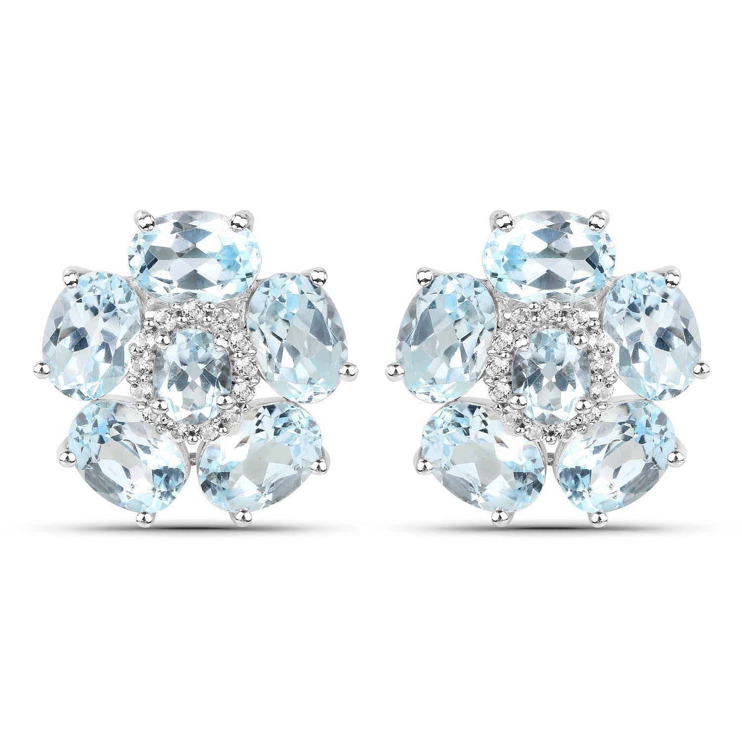 18K White Gold Plated 10.48 Carat Genuine Blue Topaz and White Topaz .925 Sterling Silver Earrings by Bids.com