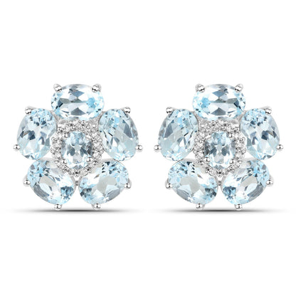 18K White Gold Plated 10.48 Carat Genuine Blue Topaz and White Topaz .925 Sterling Silver Earrings by Bids.com