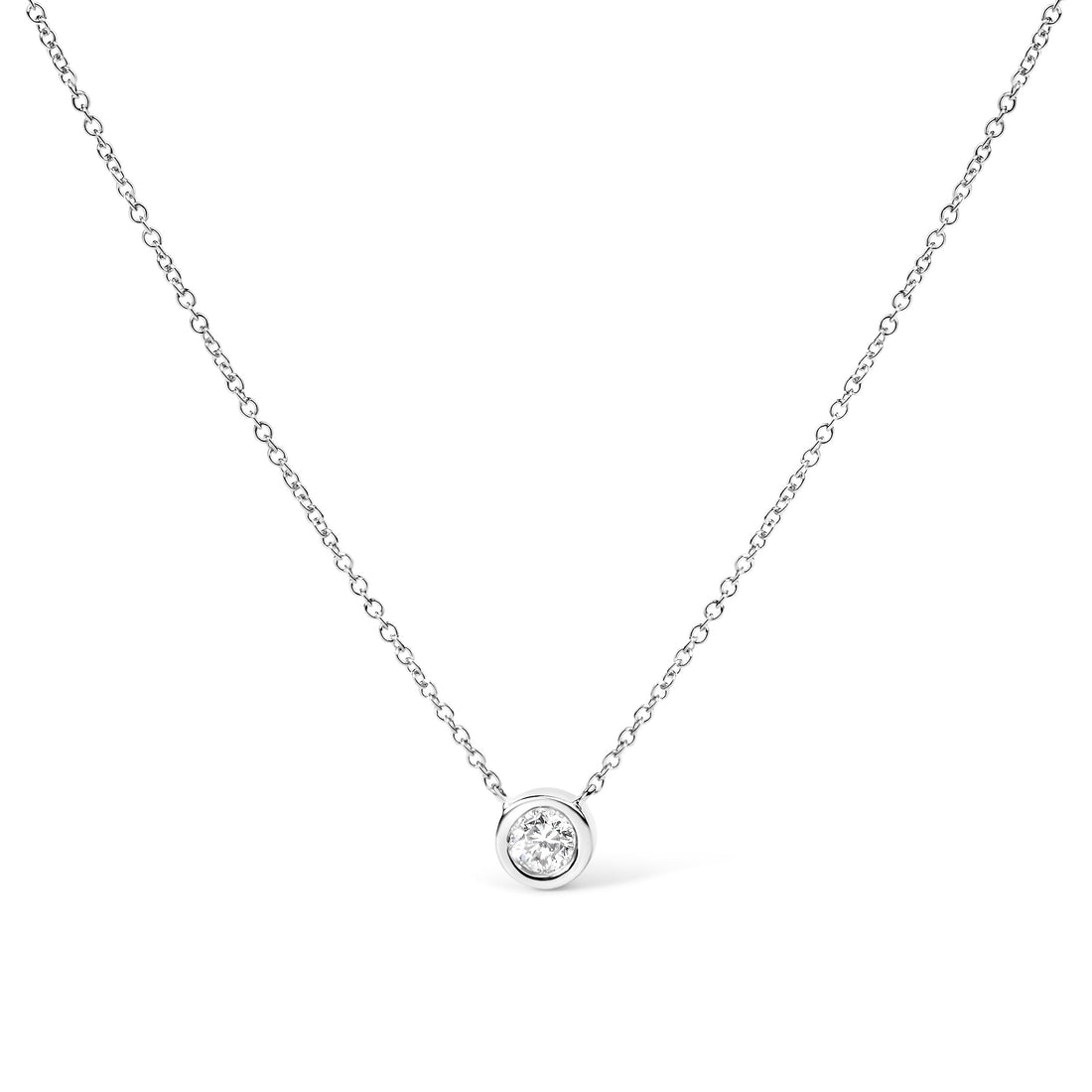 10K White Gold 1/10 Carat Round Brilliant-Cut Diamond Modern Bezel-Set Solitaire 16"-18" Pendant Necklace (H-I Color, SI2-I1 Clarity) by Bids.com