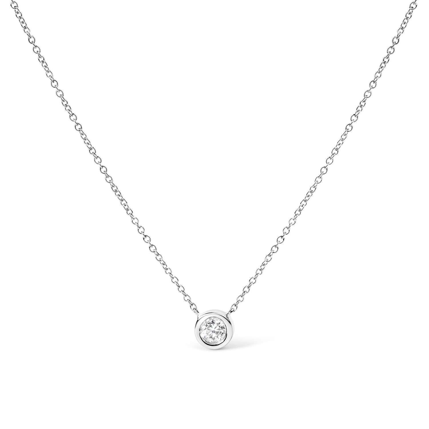 2 Micron 14K Rose Gold Plated Sterling Silver Bezel-Set Diamond Solitaire Pendant Necklace (1/3 cttw, H-I Color, I1-I2 Clarity) by Bids.com