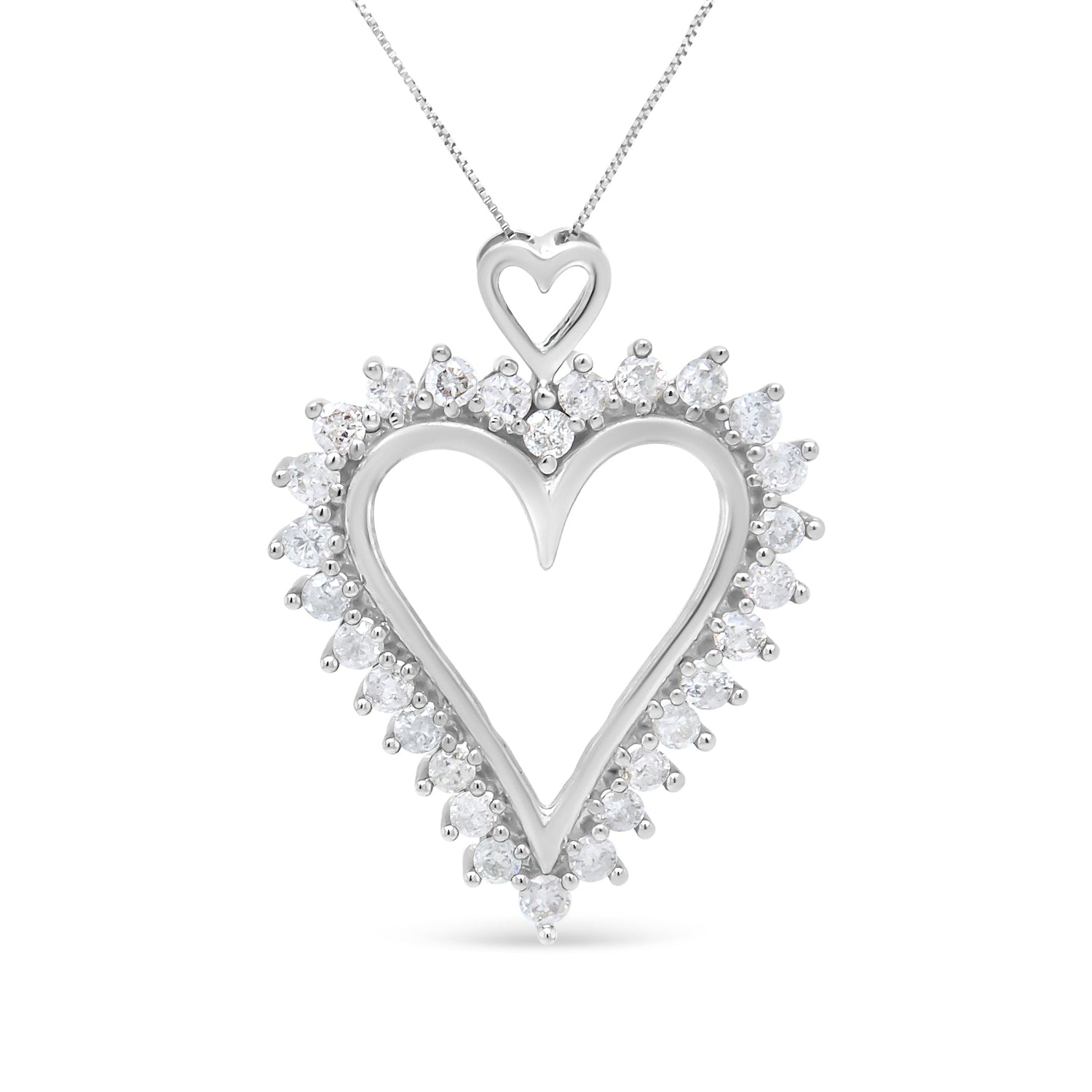 .925 Sterling Silver 1 3/4 Cttw Round Diamond Lined Open Heart Pendant 18" Necklace (I-J Color, I2-I3 Clarity) by Bids.com