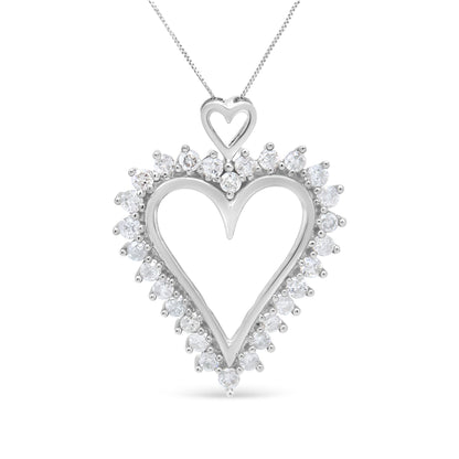 .925 Sterling Silver 1 3/4 Cttw Round Diamond Lined Open Heart Pendant 18" Necklace (I-J Color, I2-I3 Clarity) by Bids.com