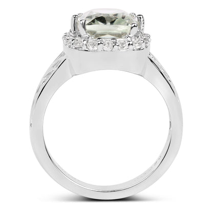 3.94 Carat Genuine Green Amethyst and White Topaz .925 Sterling Silver Ring by Bids.com