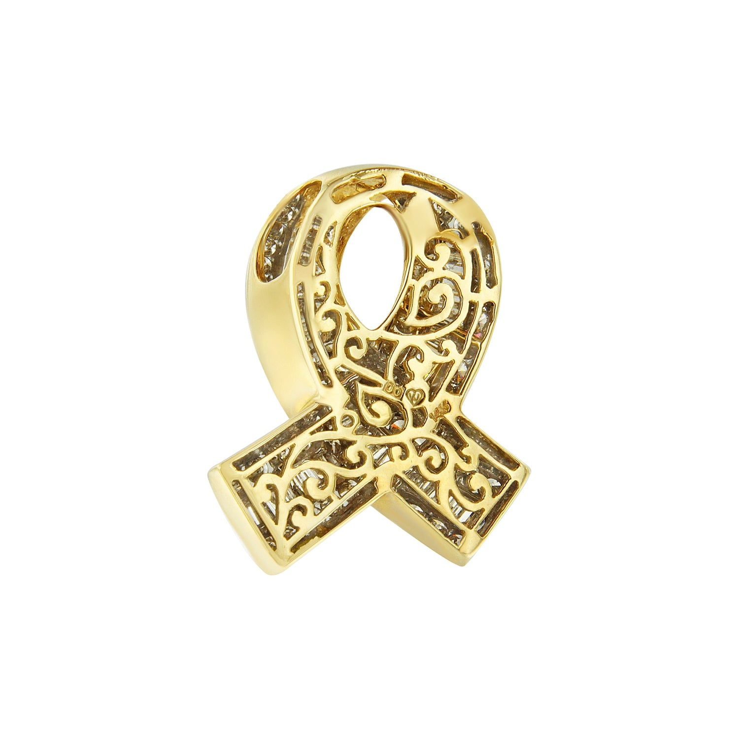14K Yellow Gold 2 5/8 cttw Channel Set White Diamond Awareness Ribbon Pendant Necklace (G-H Color, VS1-VS2 Clarity) - NO CHAIN by Bids.com