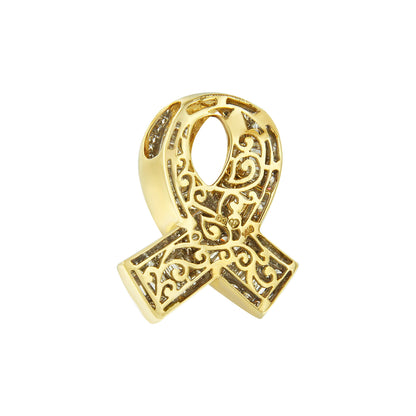 14K Yellow Gold 2 5/8 cttw Channel Set White Diamond Awareness Ribbon Pendant Necklace (G-H Color, VS1-VS2 Clarity) - NO CHAIN by Bids.com