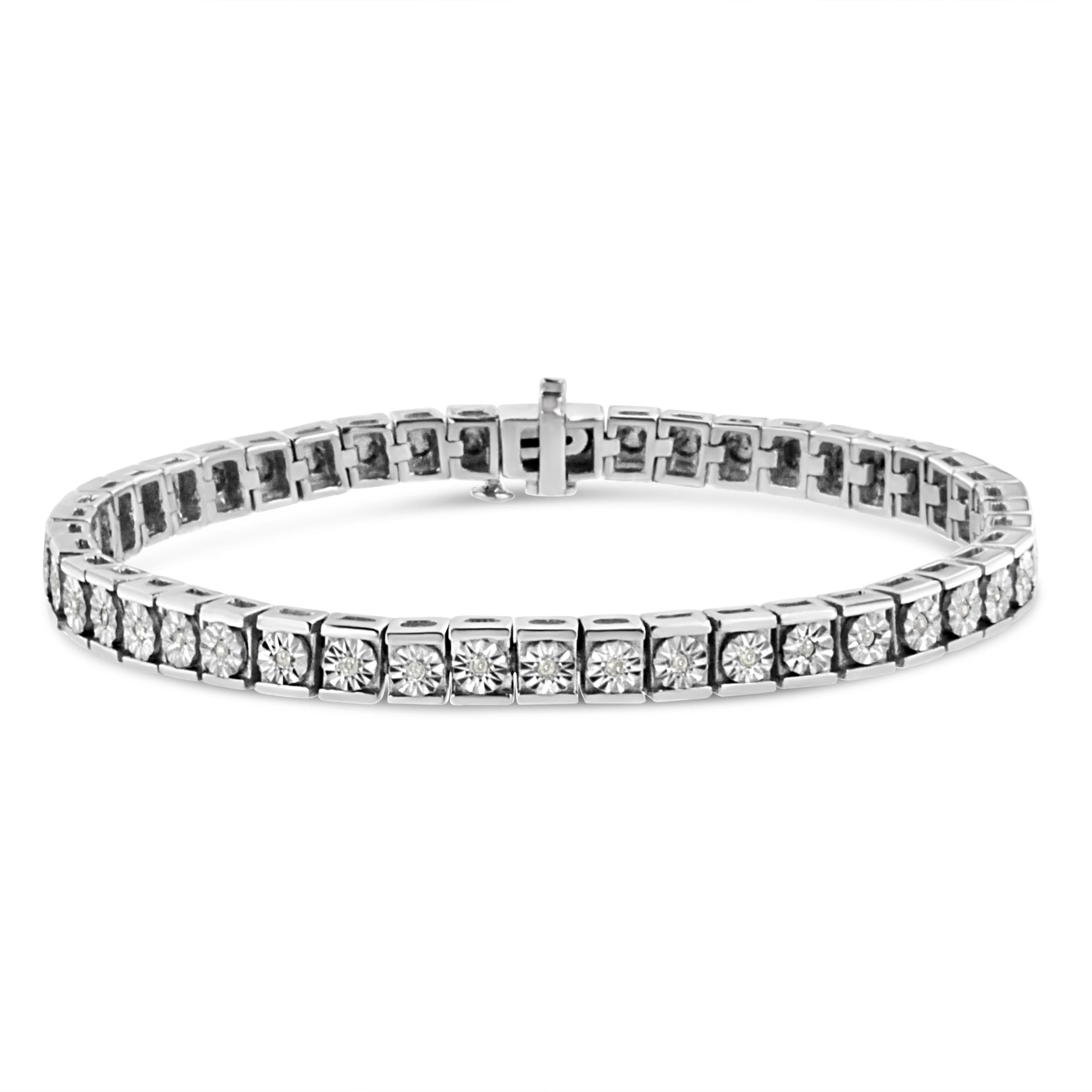 .925 Sterling Silver Miracle Set Diamond Accent Classic Tennis Bracelet (I-J Color, I2-I3 Clarity) - 7.25" by Bids.com