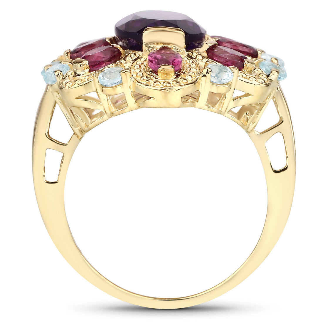 6.80 Carat Genuine Amethyst, Rhodolite and Blue Topaz .925 Sterling Silver Ring by Bids.com