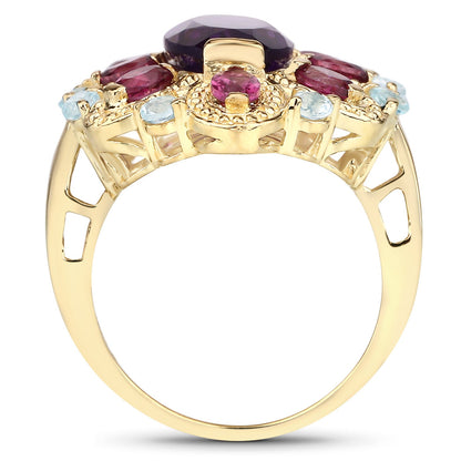 6.80 Carat Genuine Amethyst, Rhodolite and Blue Topaz .925 Sterling Silver Ring by Bids.com