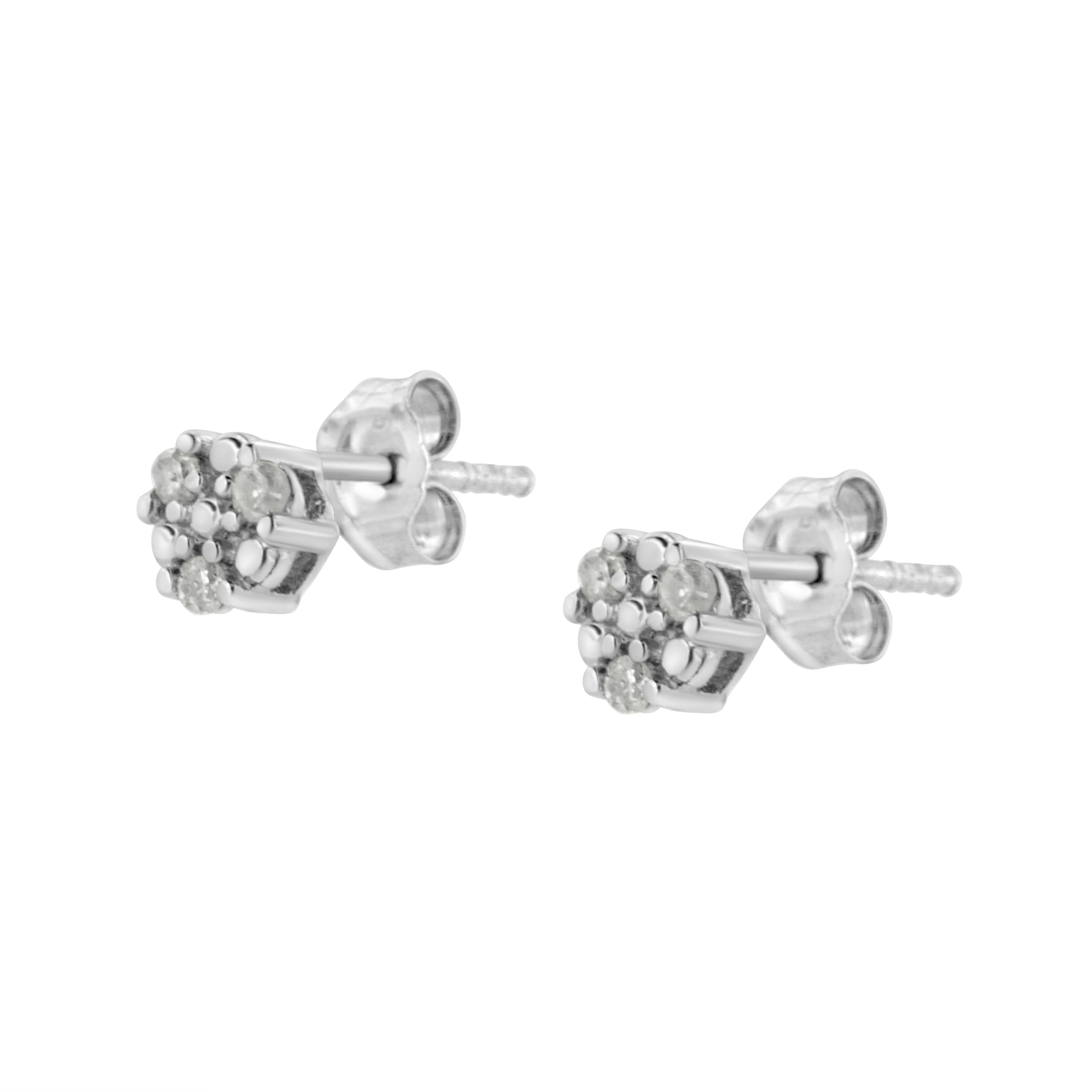 .925 Sterling Silver 1/10 cttw Prong Set Round-Cut Trio Diamond Stud Earrings (I-J Color, I3 Clarity) by Bids.com
