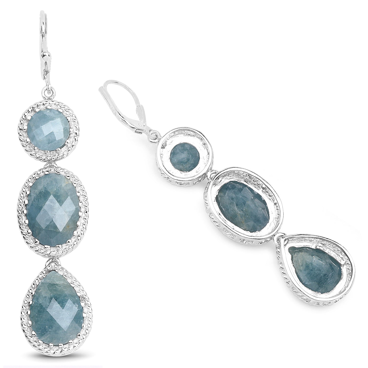 21.32 Carat Genuine Milky Aquamarine .925 Sterling Silver Earrings by Bids.com