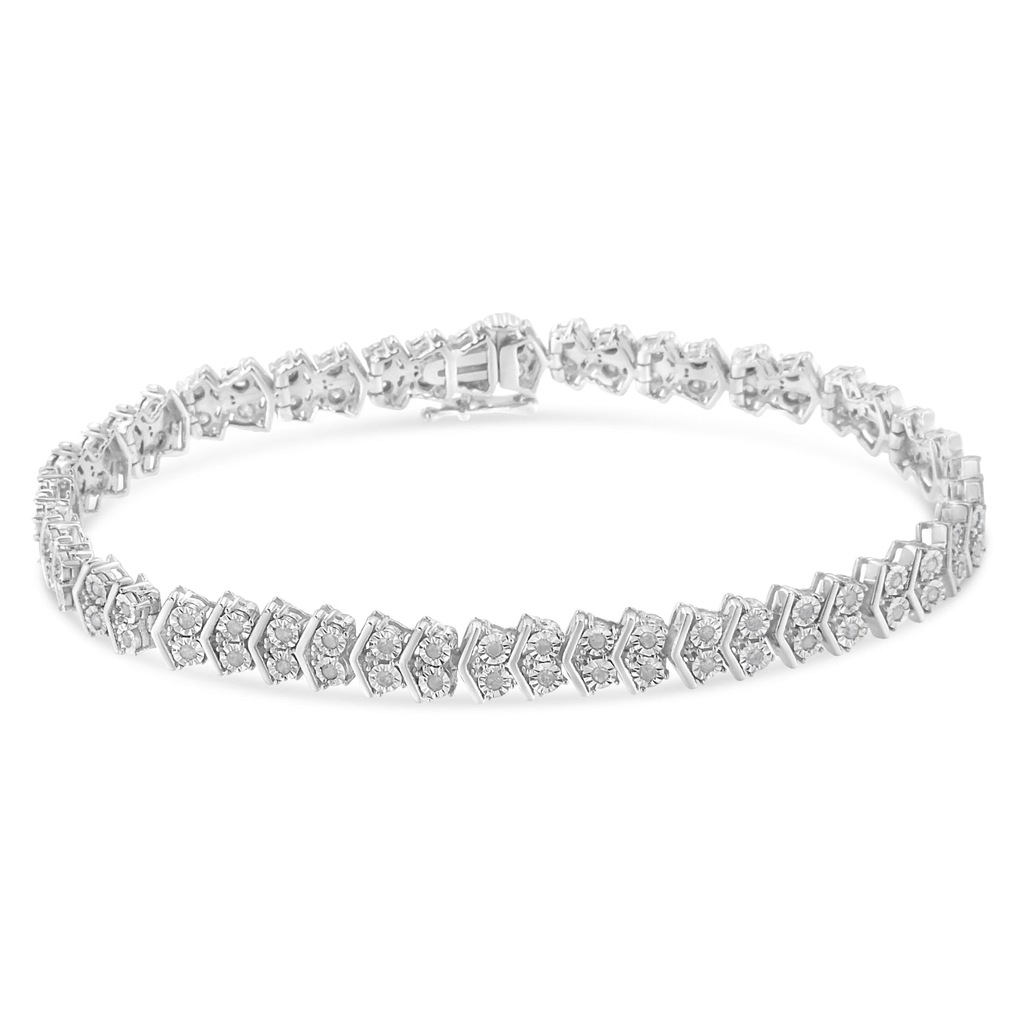 .925 Sterling Silver 1.0 Cttw Chevron 2 Stone Arrow Link Tennis Bracelet (I-J Color, I3 Clarity) - 7â€ by Bids.com