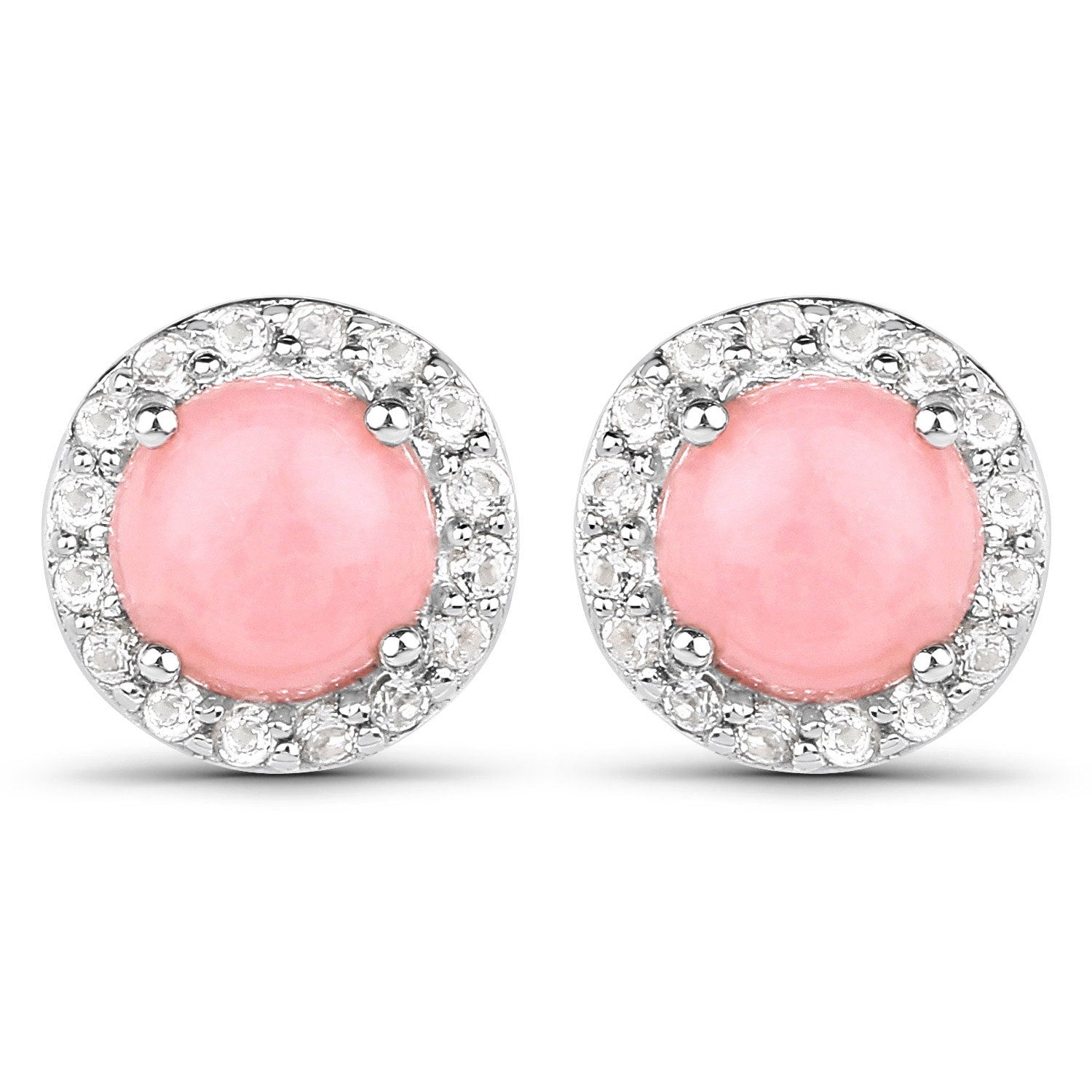 1.36 Carat Genuine Pink Opal and White Topaz .925 Sterling Silver Earrings  DestGlow