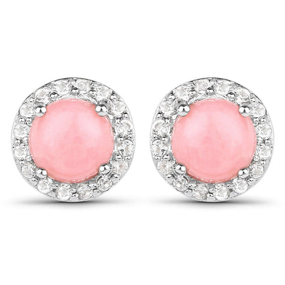 1.36 Carat Genuine Pink Opal and White Topaz .925 Sterling Silver Earrings  DestGlow