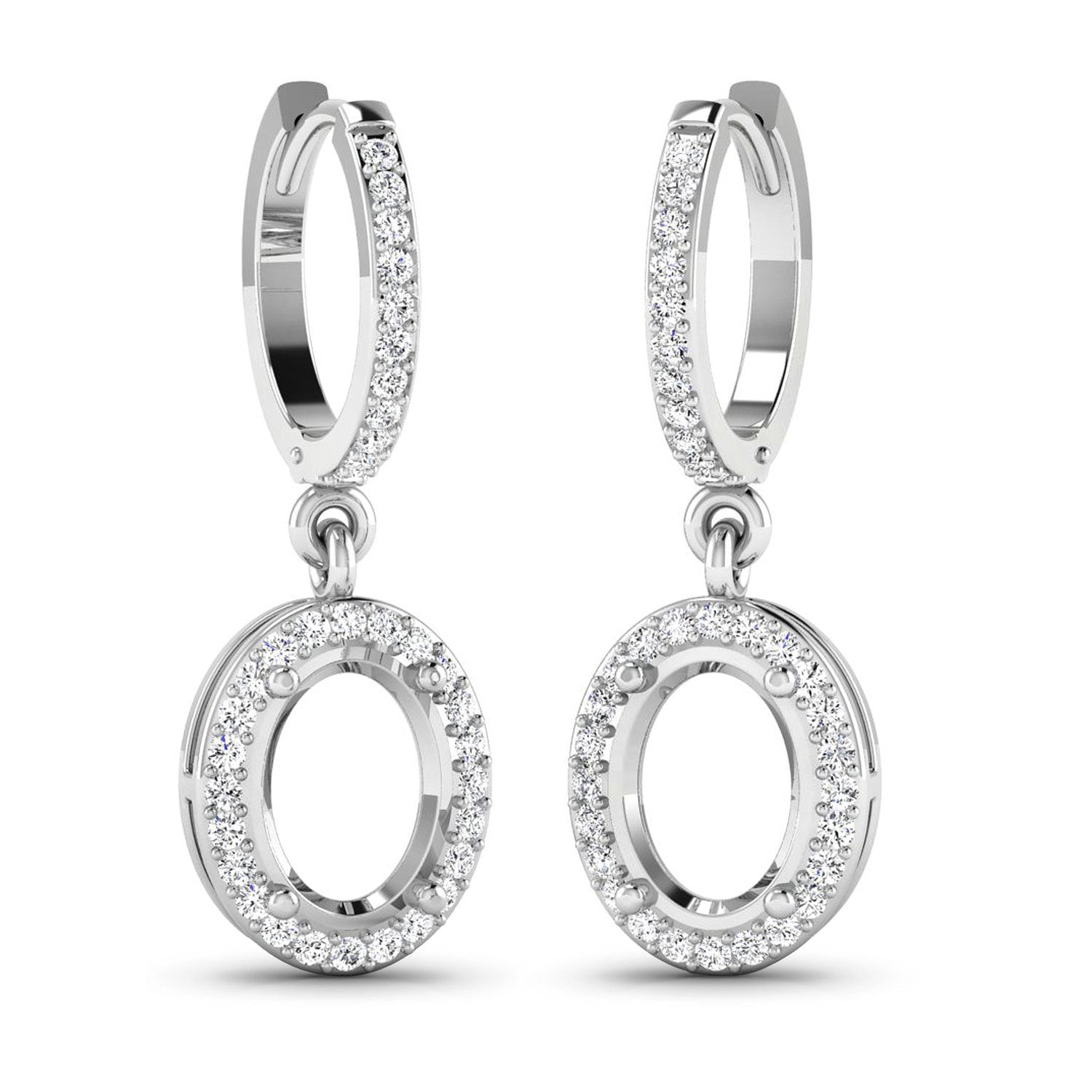 0.32 Carat Genuine White Diamond 14K White Gold Semi Mount Earrings - holds 8x6mm Oval Gemstones by Bids.com