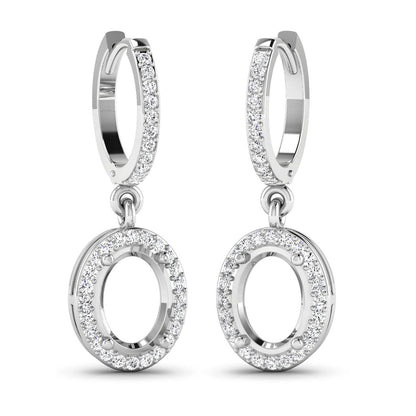 0.32 Carat Genuine White Diamond 14K White Gold Semi Mount Earrings - holds 8x6mm Oval Gemstones by Bids.com