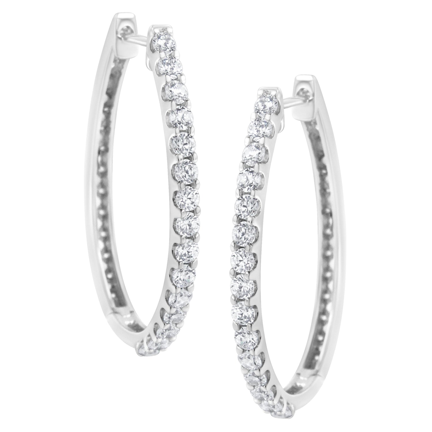 14K White Gold 2.0 Cttw Round Brilliant Cut Diamond Oblong Hinged Leverback Hoop Earrings (I-J Color, I1-I2 Clarity) by Bids.com