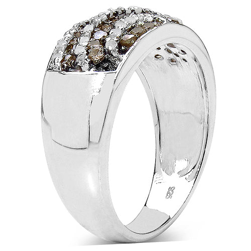 0.64 Carat Genuine Champagne Diamond &amp; White Diamond .925 Sterling Silver Ring by Bids.com