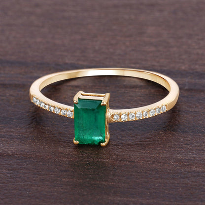 0.59 Carat Genuine Zambian Emerald and White Diamond 14K Yellow Gold Ring by Bids.com