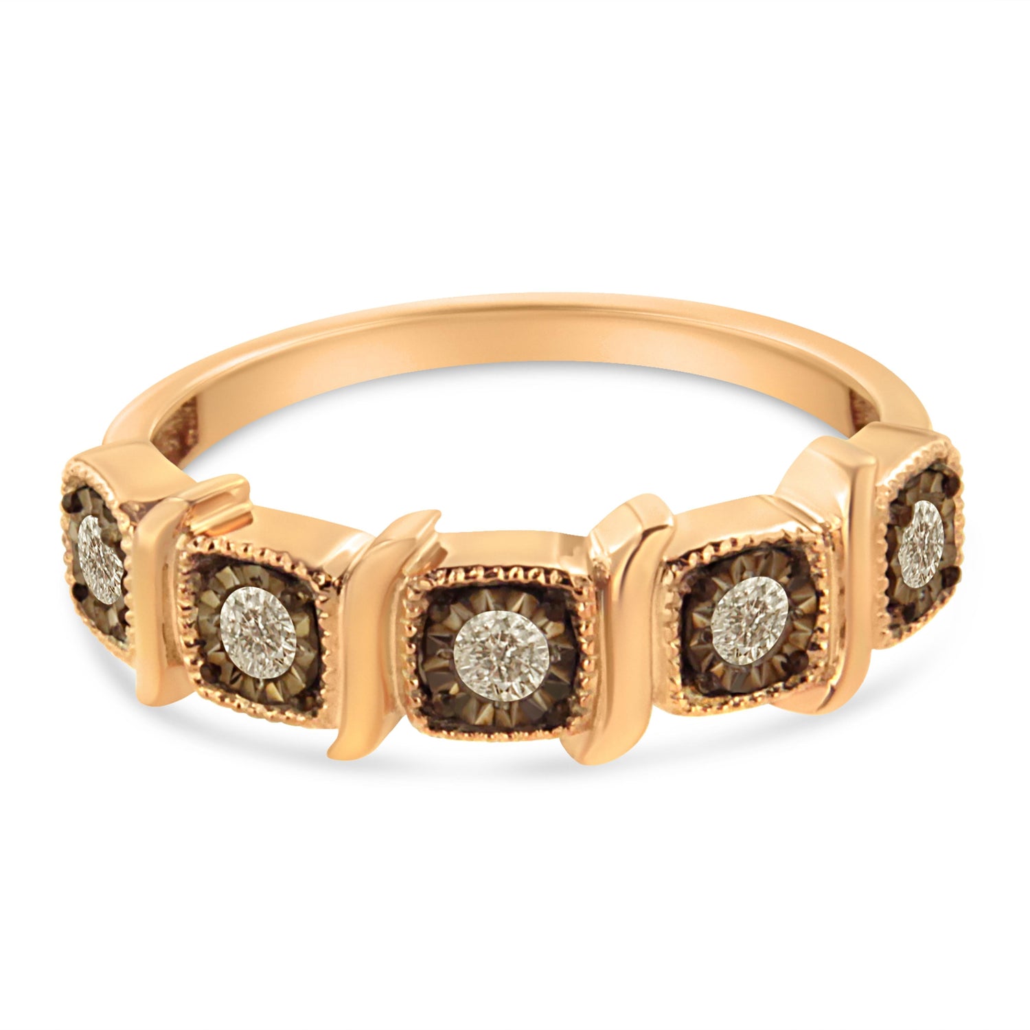 10K Rose Gold Flashed .925 Sterling Silver Miracle-Set Diamond 5-Stone Band Ring (1/4 Cttw, J-K Color, I1-I2 Clarity) - Size 7  DestGlow