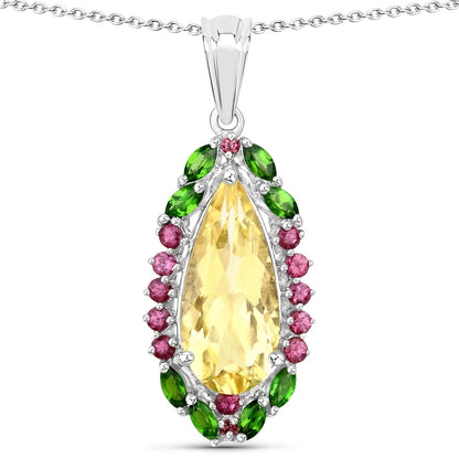 "6.19 Carat Genuine Citrine, Chrome Diopside and Rhodolite Garnet .925 Sterling Silver Pendant by Bids.com