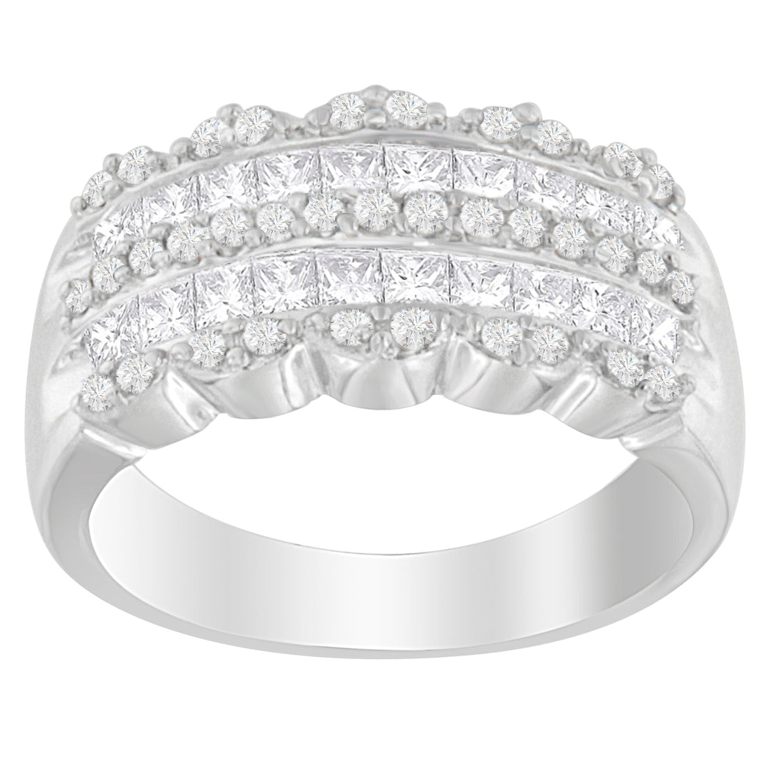 14K White Gold 1 1/7ct. TDW Round and Princess-Cut Diamond Ring(H-I, SI2-I1) by Bids.com