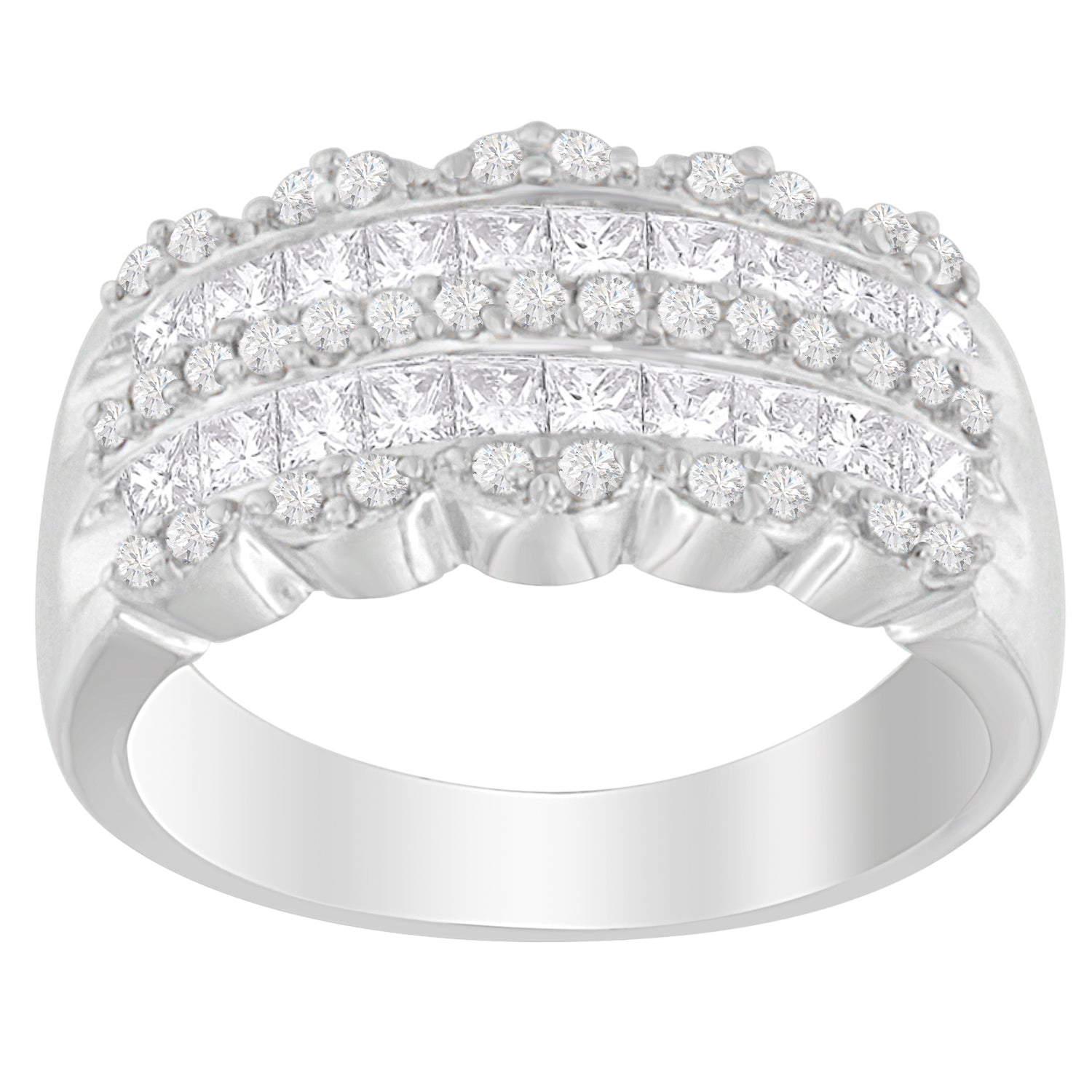 14K White Gold 1 1/7ct. TDW Round and Princess-Cut Diamond Ring(H-I, SI2-I1) by Bids.com