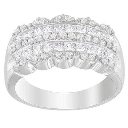 14K White Gold 1 1/7ct. TDW Round and Princess-Cut Diamond Ring(H-I, SI2-I1) by Bids.com