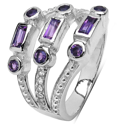 0.87 Carat Genuine Amethyst &amp; White Topaz .925 Sterling Silver Ring by Bids.com