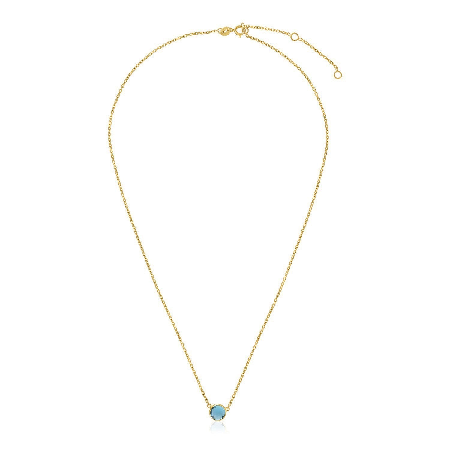 14k Yellow Gold 17 inch Necklace with Round Blue Topaz  DestGlow