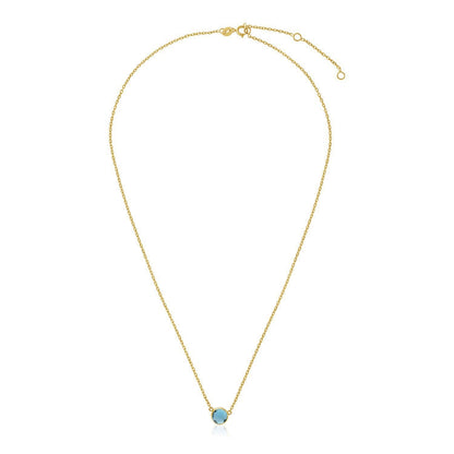14k Yellow Gold 17 inch Necklace with Round Blue Topaz  DestGlow