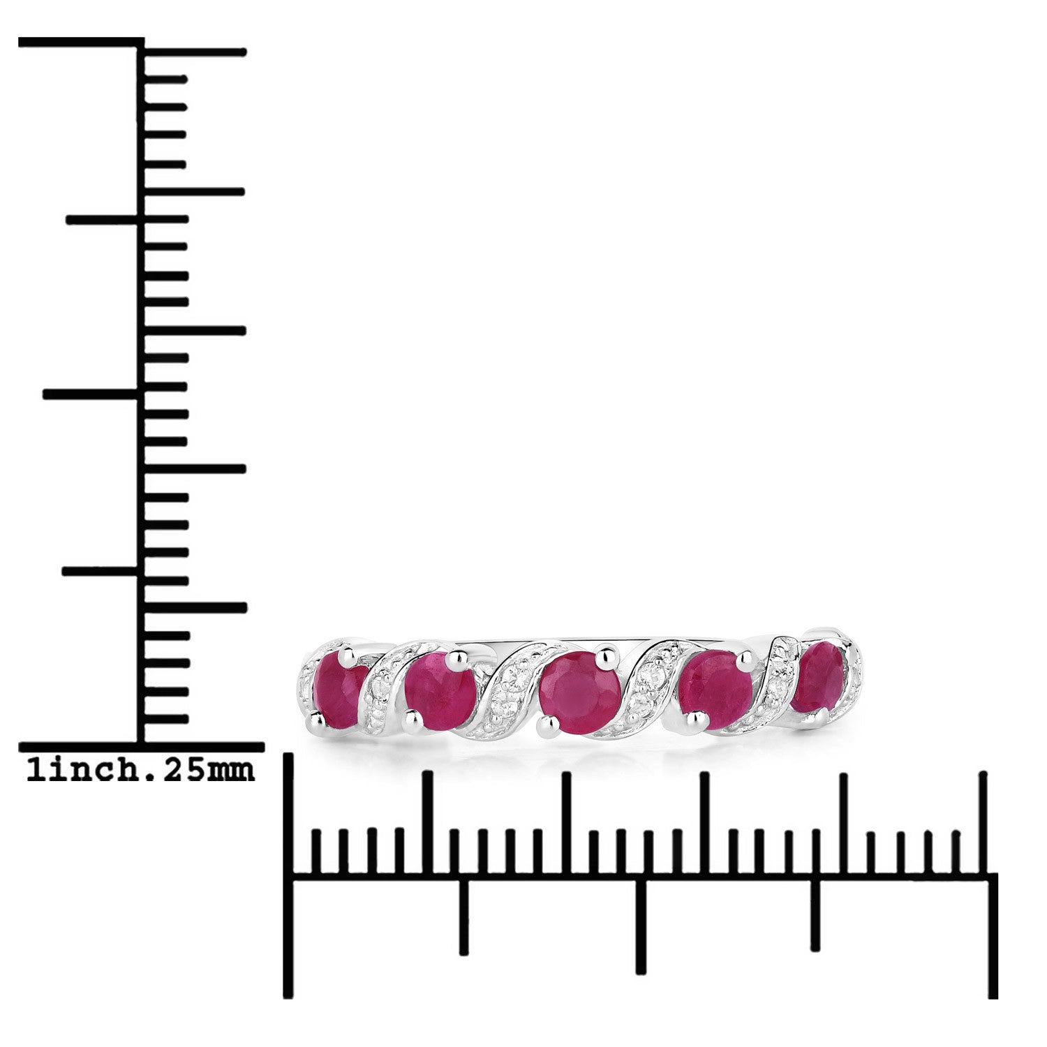 0.69 Carat Genuine Ruby and White Topaz .925 Sterling Silver Ring  DestGlow