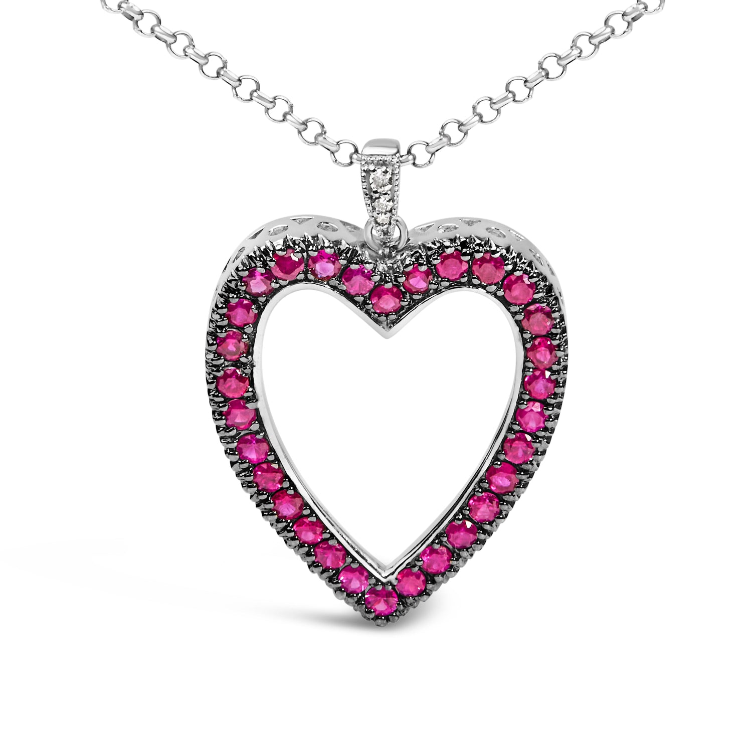 18K 1/3 Cttw Diamond and Red Ruby Open Heart with Black Rhodium 18" Pendant Necklace (G-H Color, VS2-SI1 Clarity) by Bids.com