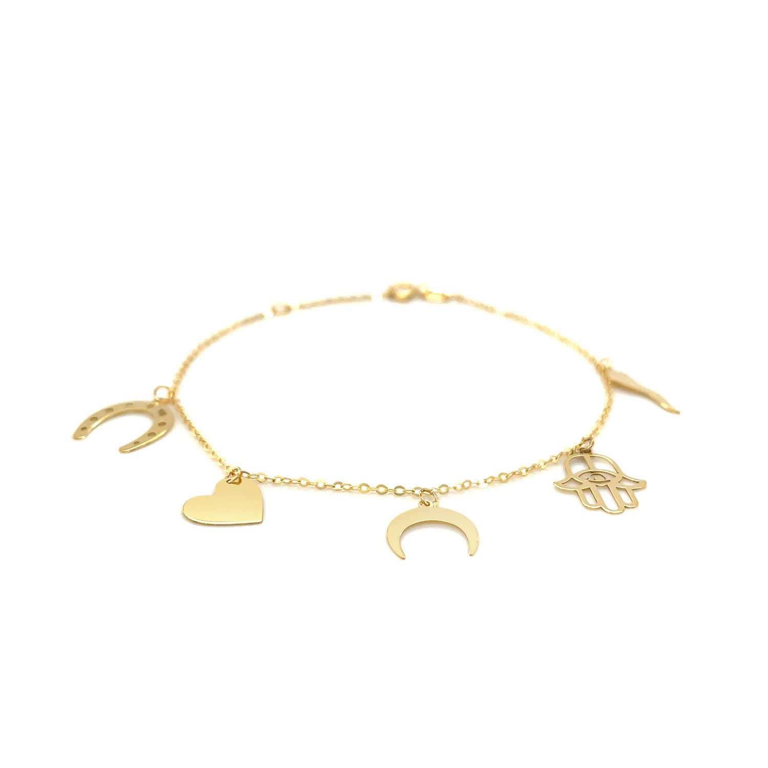 14k Yellow Gold 7 inch Bracelet with Polished Charms by Bids.com
